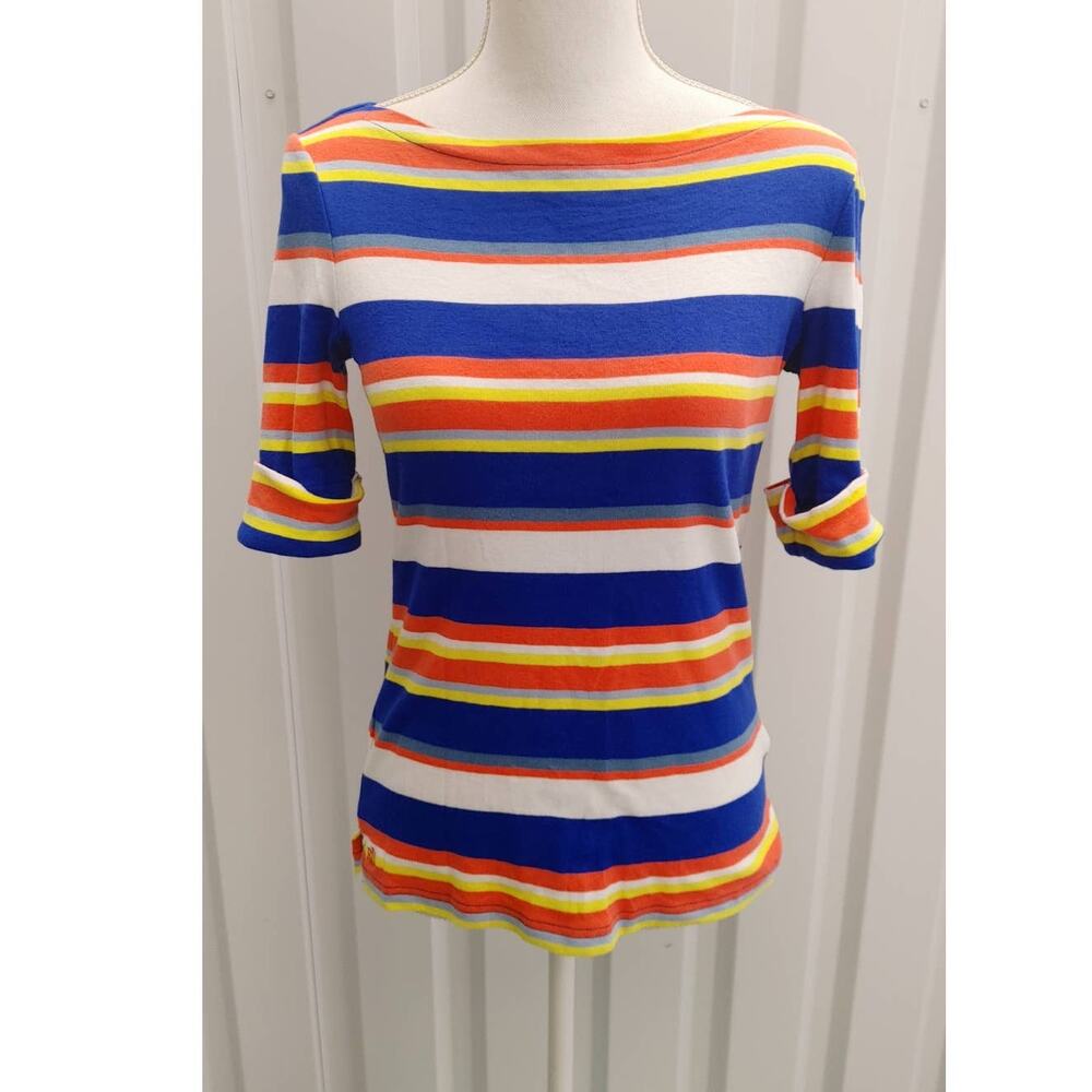 Lauren Ralph Lauren Top Blouse Striped Small Multicolor Half Sleeve